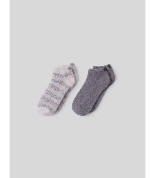 Barefoot Dreams CozyChic Heathered Stripe Ankle Sock Set ONE SIZE, DOVE GRAY MULTI