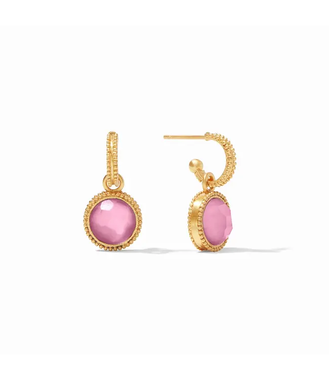 Julie Vos Fleur-de-Lis Hoop & Charm Earring Iridescent Tourmaline Pink