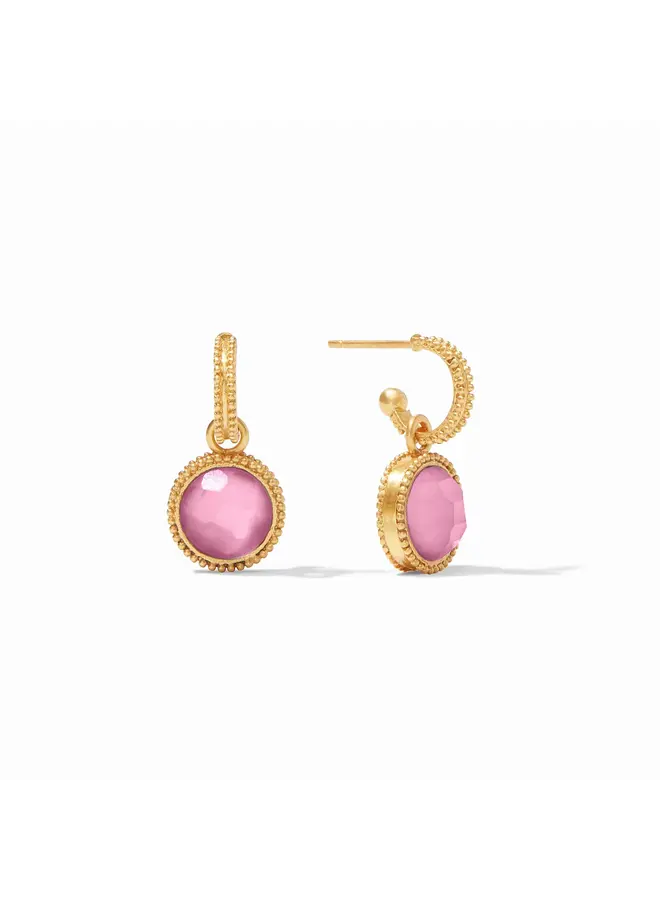 Fleur-de-Lis Hoop & Charm Earring Iridescent Tourmaline Pink