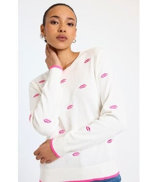 BRODIE LEILA EMBROIDERED LIPS CREW