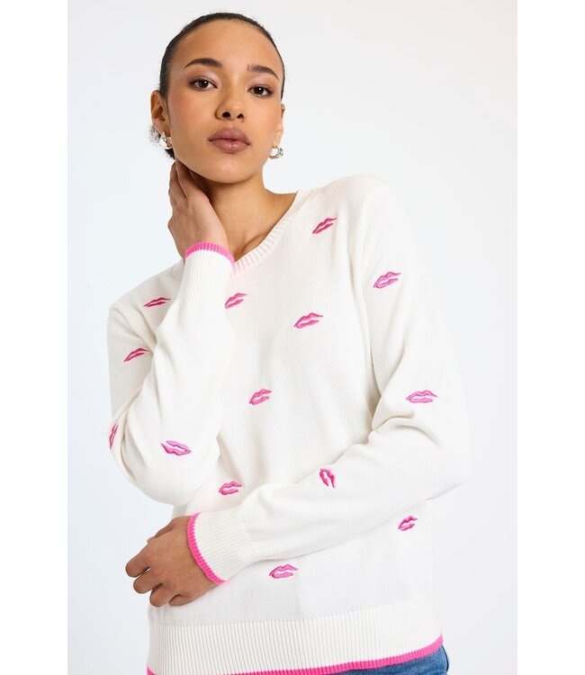 BRODIE LEILA EMBROIDERED LIPS CREW