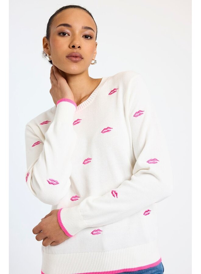 LEILA EMBROIDERED LIPS CREW