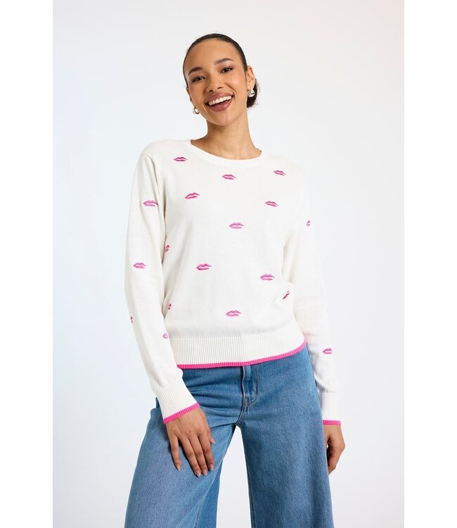 LEILA EMBROIDERED LIPS CREW