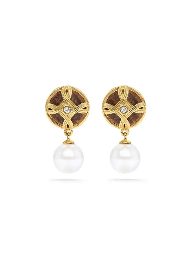 Monique Drop Earrings - Pearl/Teak