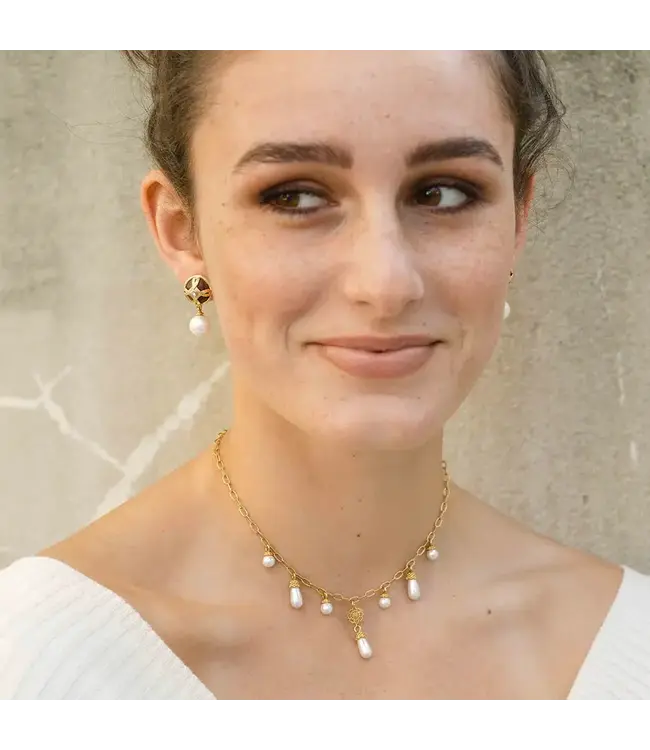 CAPUCINE DE WULF Monique  Drop Earrings - Pearl/Teak