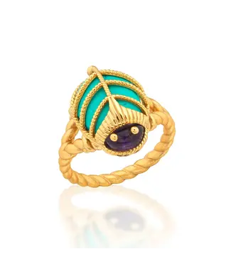 CAPUCINE DE WULF Scarab Petite Ring - Amethyst/Turquoise, Size 7