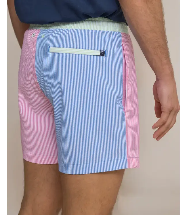 M Colorblock Seersucker Stripe Swim Trunk