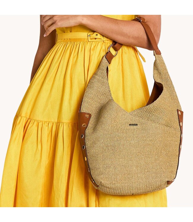 TOM LARGE ZIP-COCOA RAFFIA-G