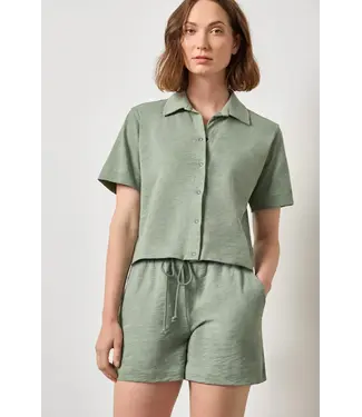 Lilla P ELBOW SLEEVE BUTTON DOWN TEE