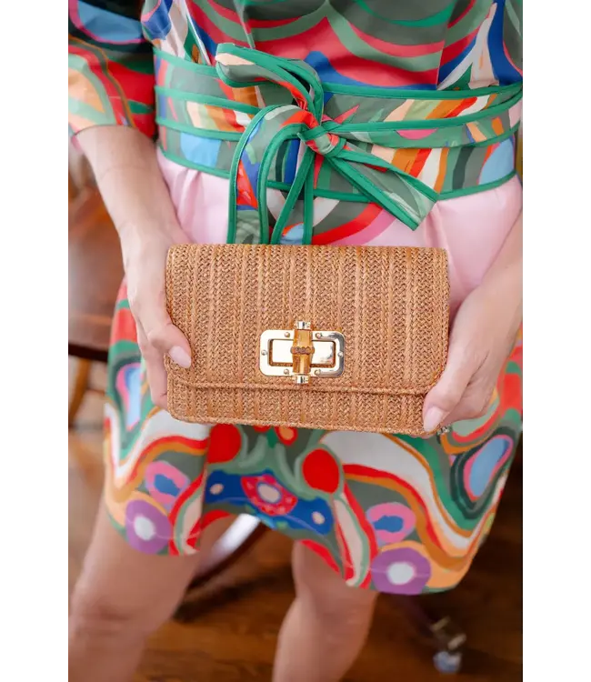 LILLY STRAW CHESTNUT CLUTCH