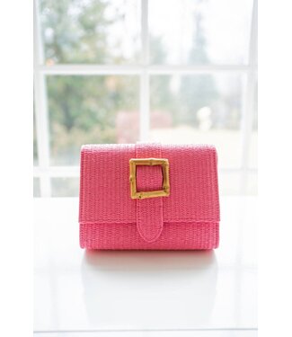 LISI LERCH JANIE STRAW CLUTCH HOT PINK