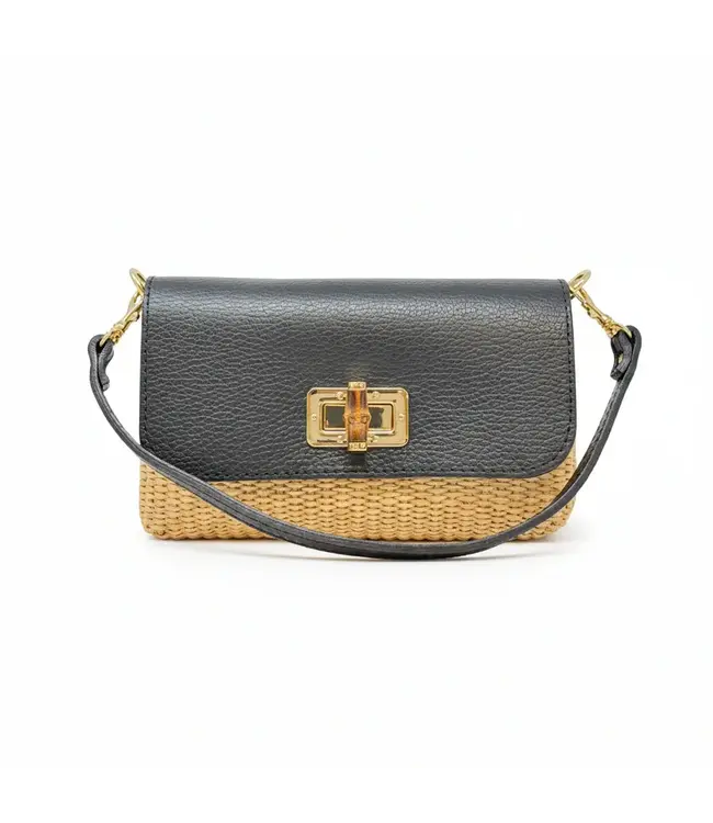 GF0605 LEATHER & RAFFIA CROSSBODY