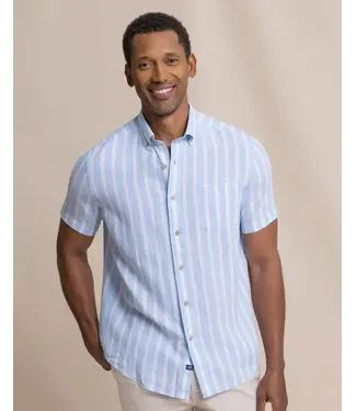Southern Tide M SS Linen/Rayon Seamark Stripe Sportshirt