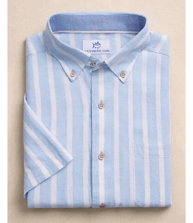 M SS Linen/Rayon Seamark Stripe Sportshirt