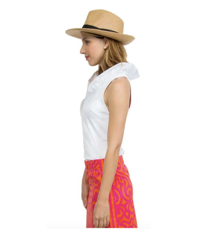 RUFFLE NECK SLEEVELESS TOP WHITE XL