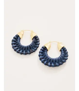 Spartina Wicker Hoop Earrings Dark Blue
