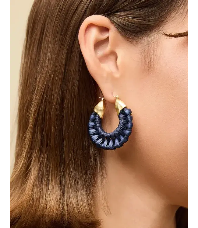 Wicker Hoop Earrings Dark Blue