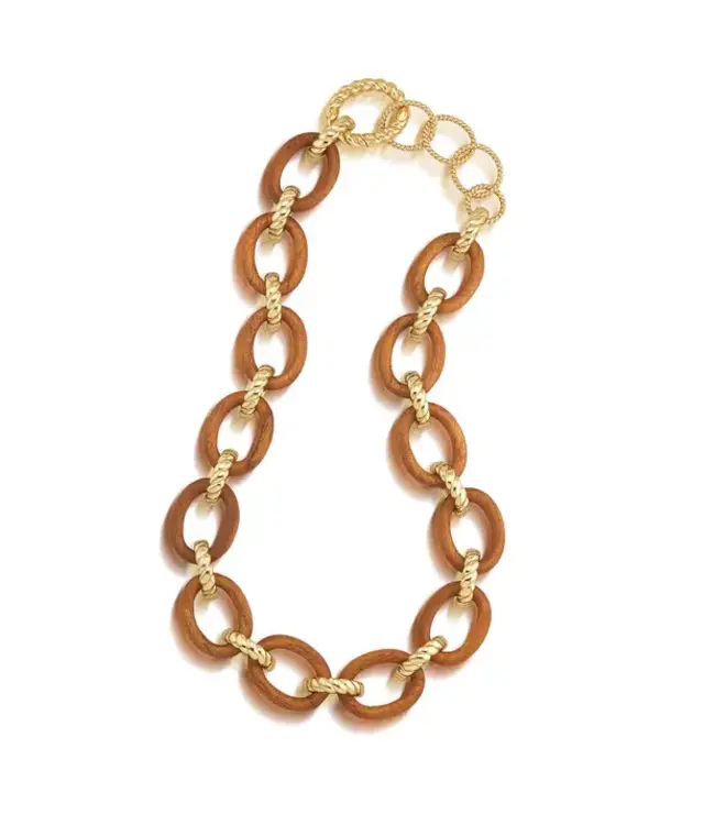Earth Goddess Link Necklace, 17"+2" - Teak