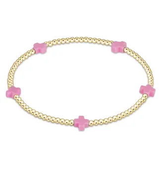 enewton egirl Signature Cross Small 2mm Gold Bracelet - Bright Pink