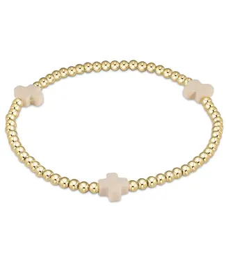 enewton ENEWTON EXTENDS - SIGNATURE CROSS GOLD PATTERN 3MM BEAD BRACELET - OFF-WHITE