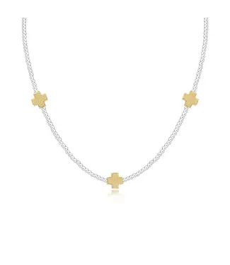 enewton 15" CHOKER SIGNATURE CROSS STERLING MIXED METAL PATTERN 2MM BEAD - SIGNATURE CROSS GOLD
