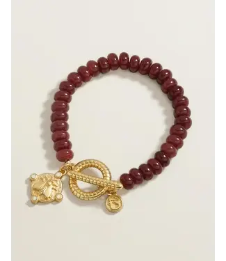 Spartina Curious Bee Beaded Toggle Bracelet Bordeaux OS