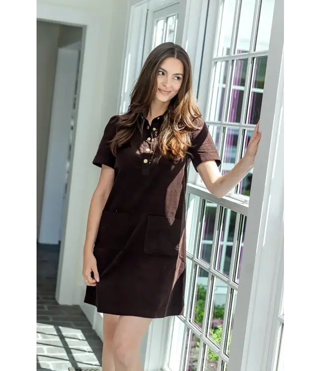 Corduroy Short Sleeve Shirt Dress