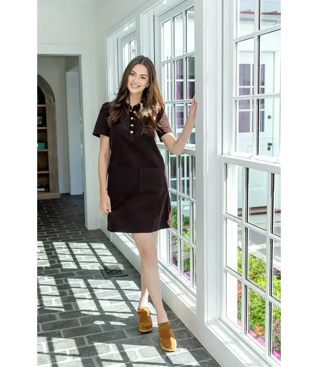 Corduroy Short Sleeve Shirt Dress