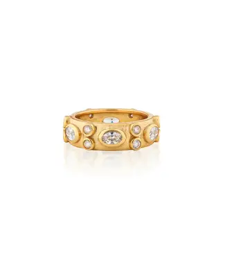 CAPUCINE DE WULF Maharani Hammered Ring, Size 7 - Clear Cubic Zirconia