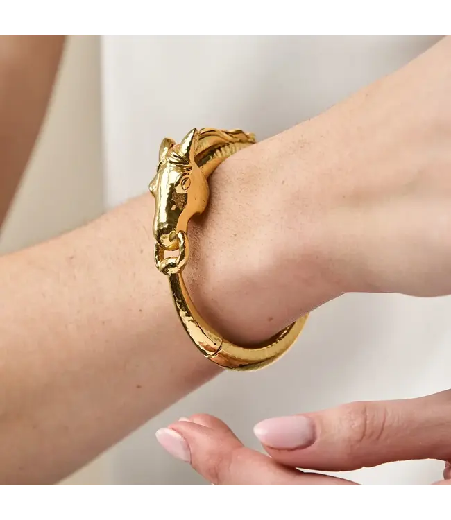 Equestrian Horsehead Hinged Bangle - Gold