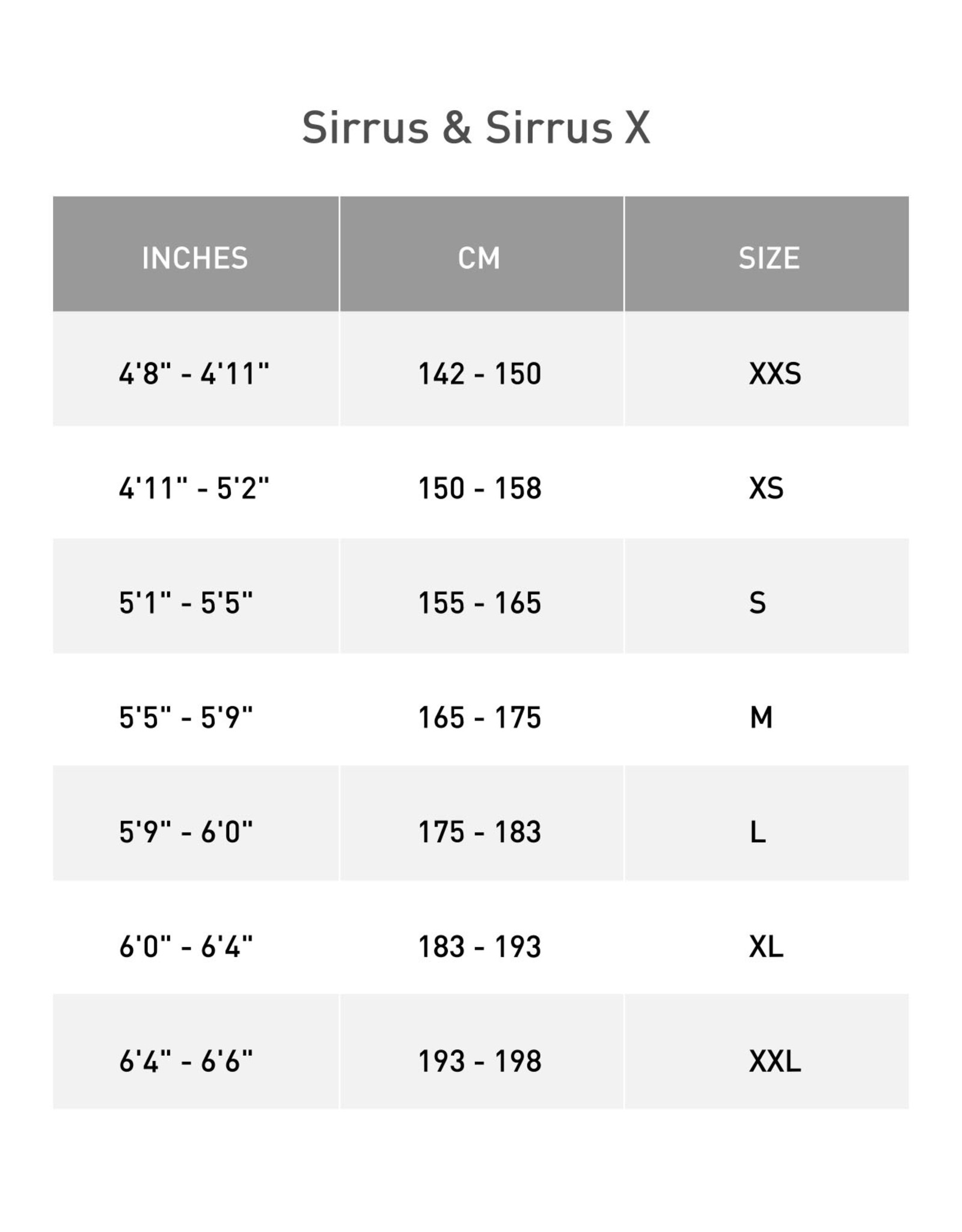 specialized sirrus x size chart