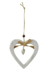 White Wood Heart with Jute String 12cm