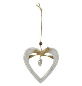 White Wood Heart with Jute String 12cm