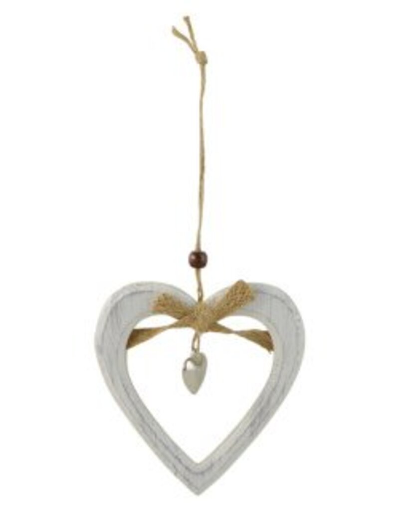 White Wood Heart with Jute String 12cm