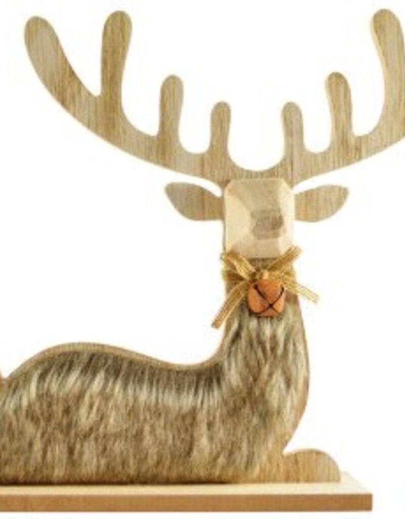 Sitting Deer Decoration - Wood and Fur 28 x 6 x 26cm