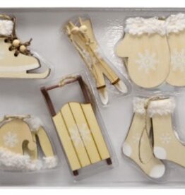 11 piece White/Natural Winter Christmas Decorations