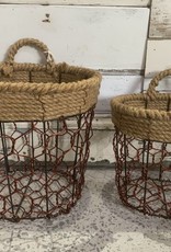 Red Wire Mesh Basket with Rope Handle - Lrg