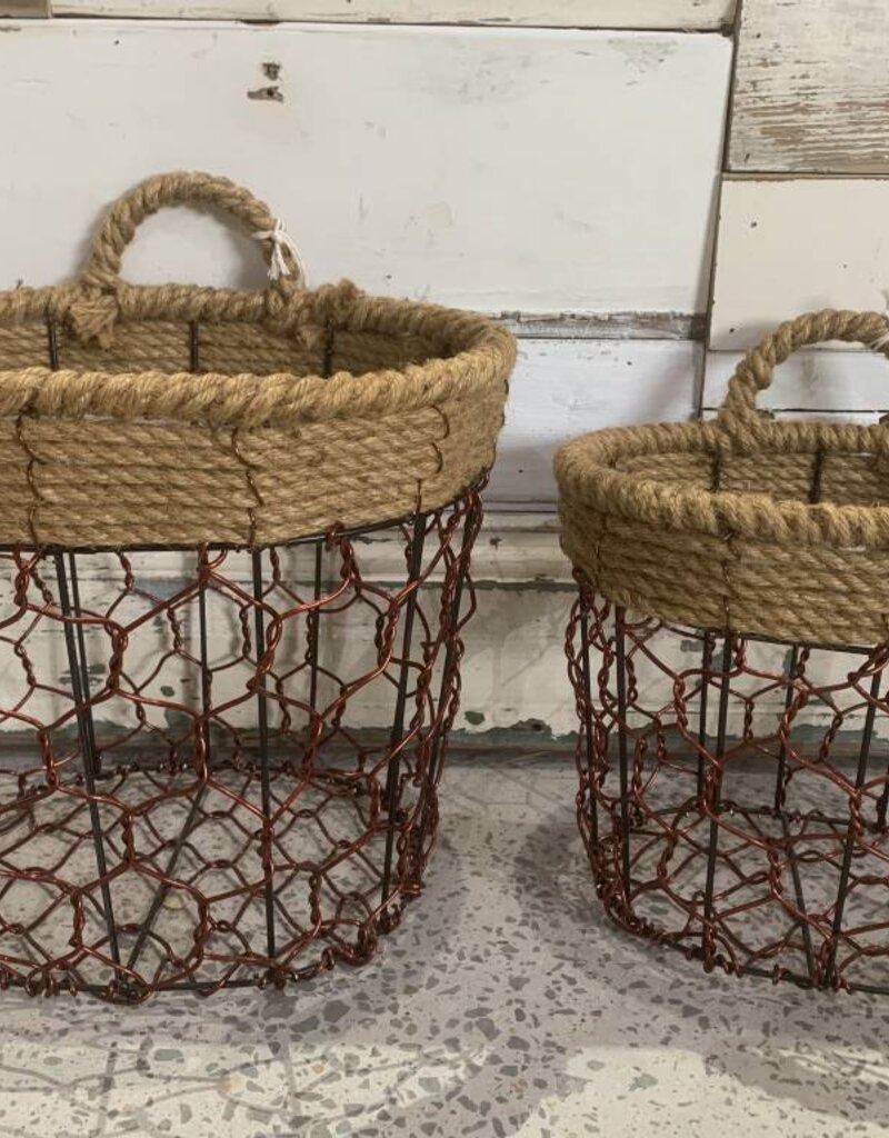 Red Wire Mesh Basket with Rope Handle - Lrg