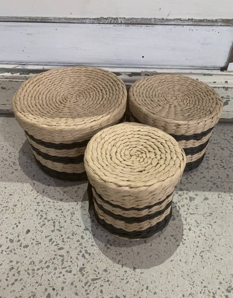 Round Black / Nat Basket with Lid