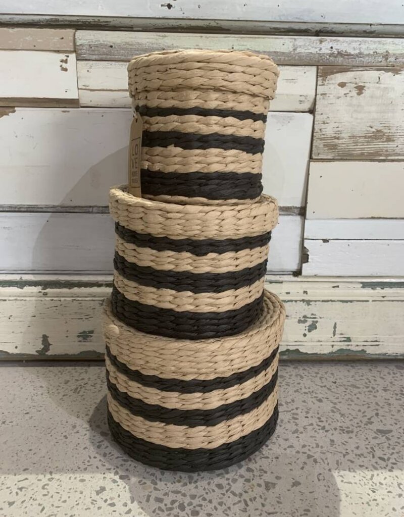 Round Black / Nat Basket with Lid