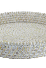 Baya Round Tray with Beads  White