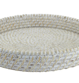 Baya Round Tray with Beads  White