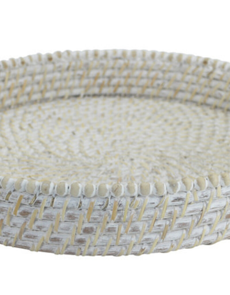 Baya Round Tray with Beads  White