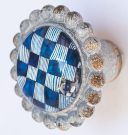 Metal Door Knob with Glass Insert - Diamond