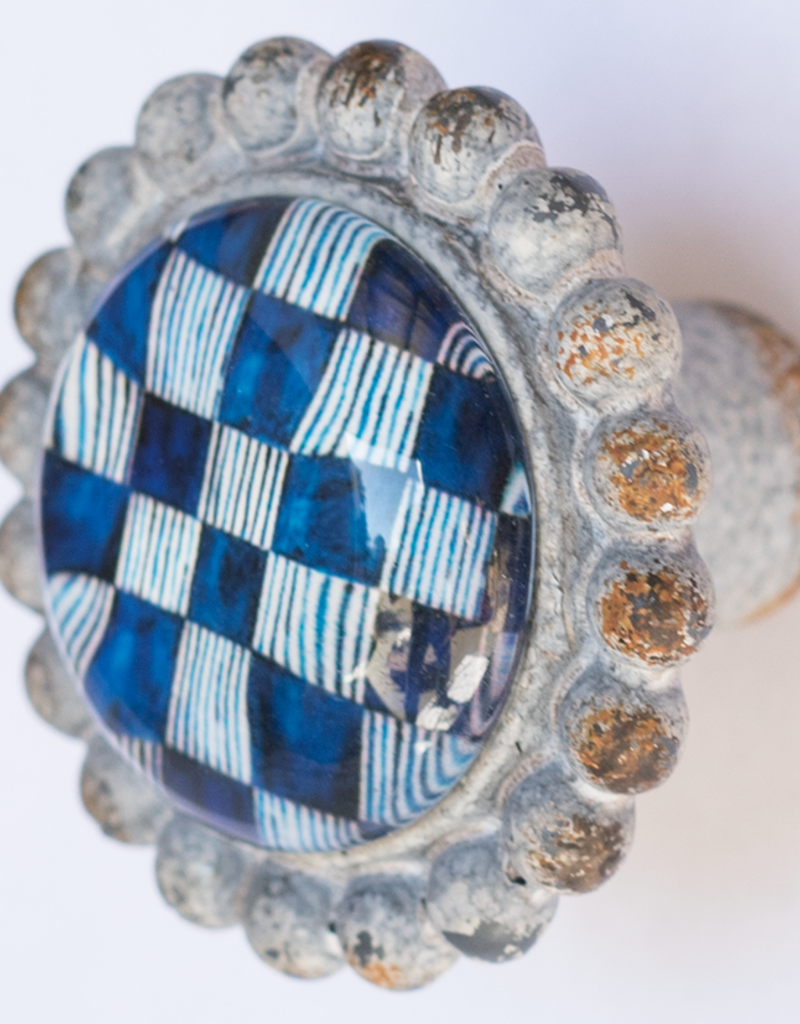 Metal Door Knob with Glass Insert - Diamond