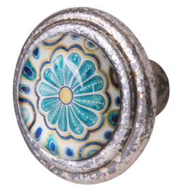 Metal Door Knob with Glass Insert - Cosmos