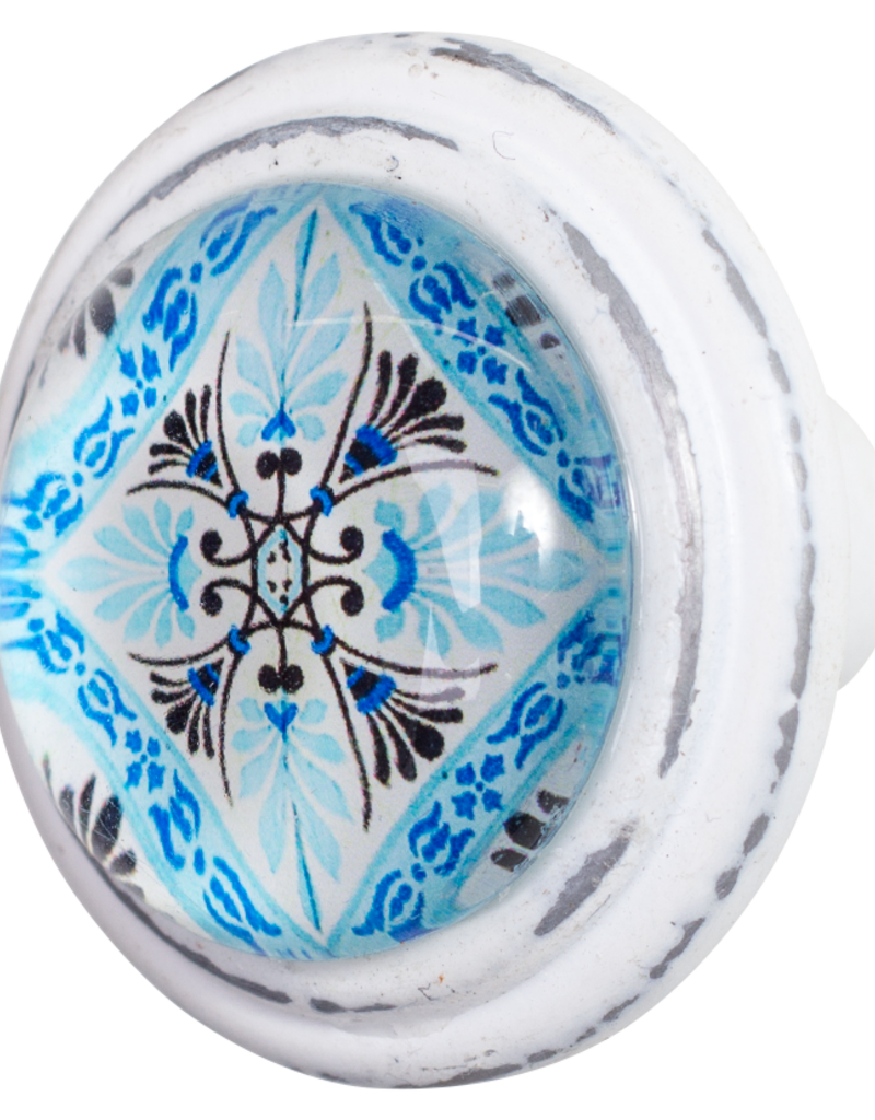 Pewter Door Knob with Glass Insert - Egina