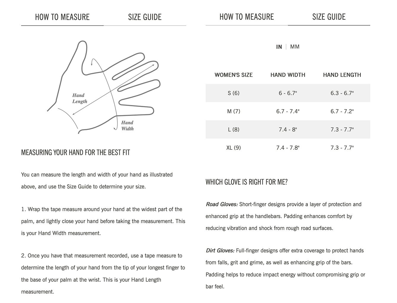 Giro Glove Size Chart - Sidecountry Sports