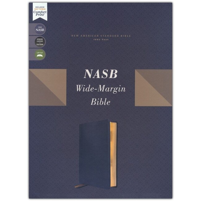 NASB, Wide Margin Bible, Genuine Leather, Calfskin, Navy, Red Letter, 1995 Text, Comfort Print