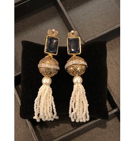 Perahun Gold and Blue, white bead dangling- 123001